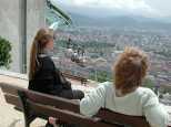 Caroline and Mickey take in the town from above