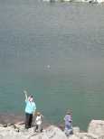 Caroline and Jeff perfect thier hook shots for filling up the lake with rocks